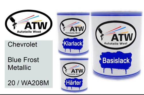 Chevrolet, Blue Frost Metallic, 20 / WA208M: 1L Lackdose + 1L Klarlack + 500ml Härter - Set, von ATW Autoteile West.